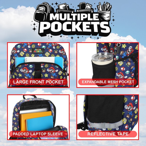 Set de mochila y lonchera para niños de 16" de Super Mario Bros., 2 piezas, para escuela y viajes 3