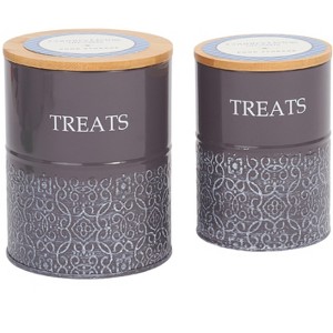 Country Living Set of 2 Volcanic Gray Carbon Steel Dog Treat Containers – Dog Treat Canisters, Elegant & Stylish Organization - 1 of 4