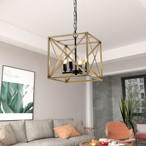 Maxax 13" 4-Light Wood Grain Iron Chandelier,Dimmable Adjustable Chain Pendant Light,for Sloped Ceilings, Bedroom Kitchen - 1 of 4