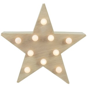 Northlight Lighted 5 Point Wooden Star Christmas Decoration - 9.25" - 1 of 4