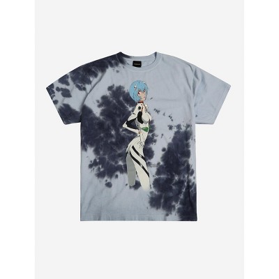 Evangelion Rei Crew Neck Short Sleeve Blue Tie-Dye T-shirt