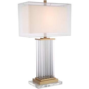 Vienna Full Spectrum Darcia Modern Table Lamp with Clear Acrylic Riser 29" Tall Crystal Sheer Outer White Linen Inner Shade for Bedroom House Home
