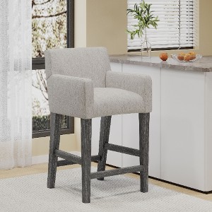 Lyngins Contemporary 26" H Counter Height Bar Stool with Rounded Armrests, Upholstered Counter Stools with Solid Rubberwood H-Frame Base - 1 of 4