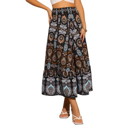 INSPIRE CHIC Women's High Waist Floral Beach Flowy Maxi Skirt