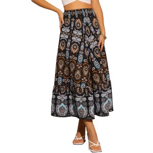 INSPIRE CHIC Women's High Waist Floral Beach Flowy Maxi Skirt - 1 of 4
