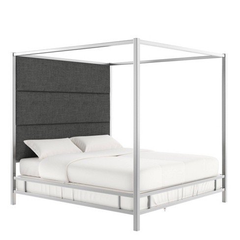 King Evert Chrome Metal Canopy Bed With, Metal Canopy Bed Frame King