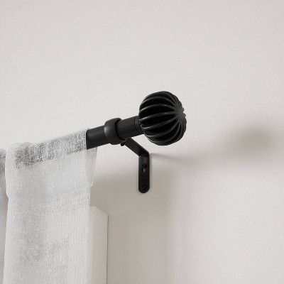 Matte Black Adjustable Steel Curtain Rod with Pleated Finial
