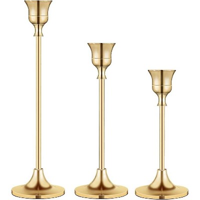 ACEPANO 3-Piece Set of Slender Candle Holders for Fireplaces, Parties, Dining Rooms & Homes-Gold