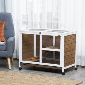 Indoor Wooden Rabbit Hutch with Wheels,Waterproof Cage with Clear Front Tray and Top Access for 1 to 2 Rabbits - LAOTIES - 1 of 4
