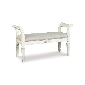 Signature Design by Ashley Realyn Accent Bench - Antique White Tufted with Foam Cushion - 1 of 4