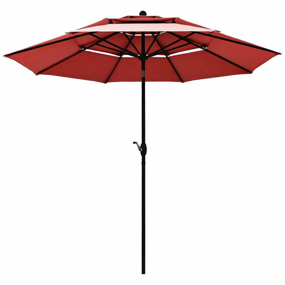 10' x 10' Double Vented 3-Tier Patio Market Table Umbrella Burgundy - Wellfor -  86668926