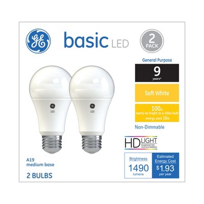 General Electric 2pk 100W Ca Basic LED Light Bulb SW Non Dimming Reg Life