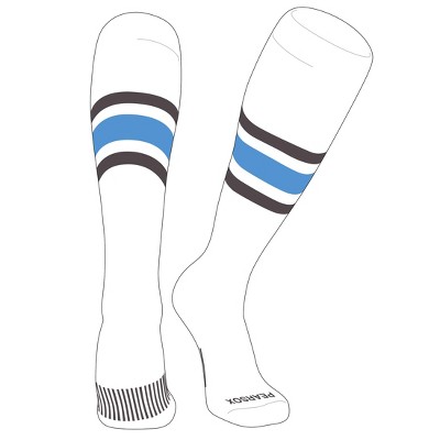 PEAR SOX Striped OTC Baseball, Softball, Football Socks (B) White, Graphite, Sky Blue (S)
