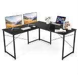 Costway L-Shaped Reversible Computer Desk 2-Person Long Table w/Monitor Stand