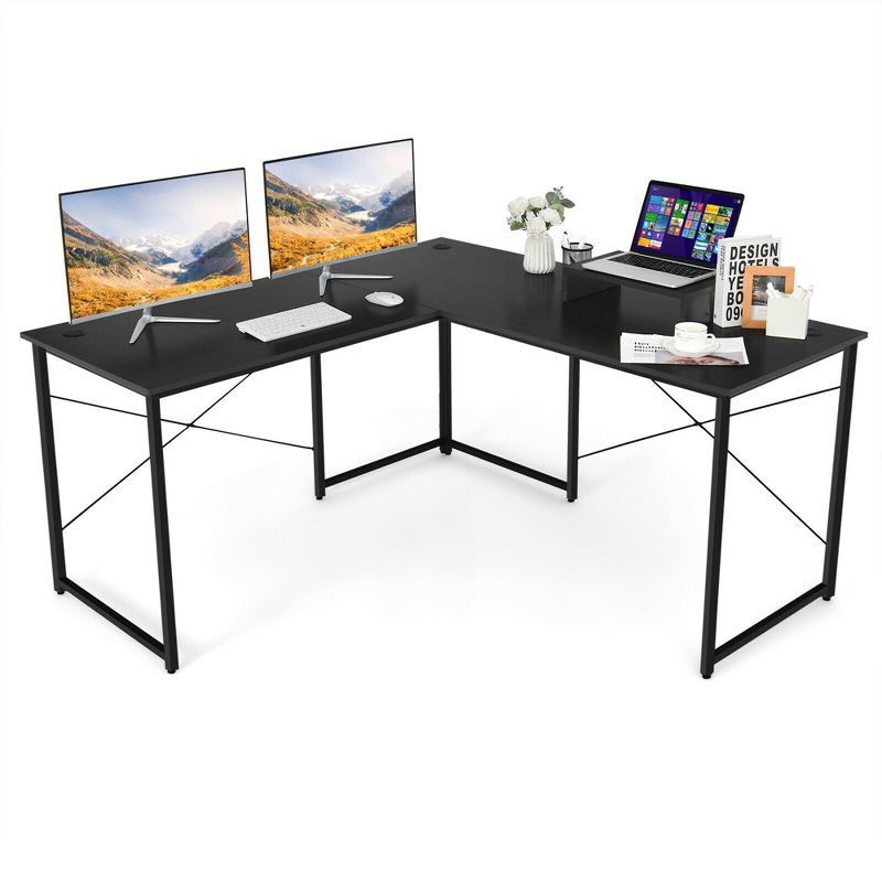 Costway L-Shaped Reversible Computer Desk 2-Person Long Table w/Monitor Stand, 1 of 13