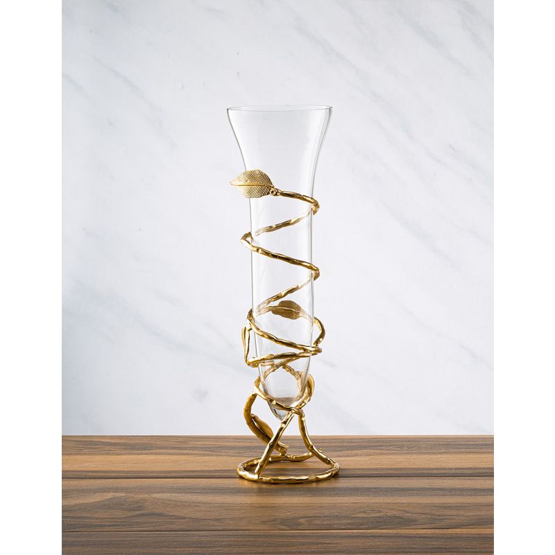 Classic Touch Glass Vase With Gold Leaf Design Base, 3 of 5