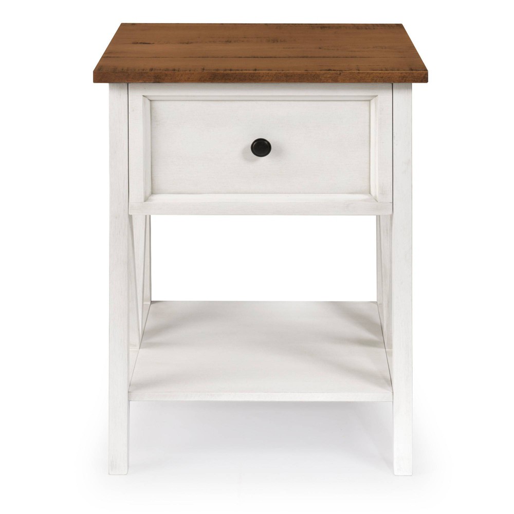 Photos - Coffee Table Modern Farmhouse Single Drawer End Table Rustic Oak/White Wash - Saracina