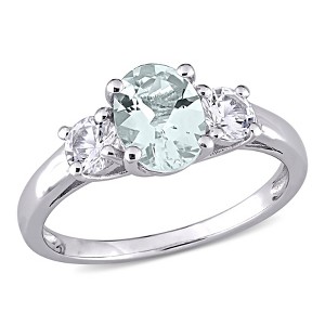 EVERLY JEWELRY | Sterling Silver 1 5/8 CT TGW Aquamarine Created White Sapphire 3-Stone Ring - 1 of 4