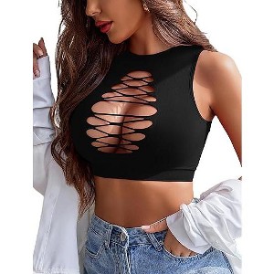 Avidlove Women's Fishnet Top Cut Out Crop Short Hollow Out Cropped Tank Top - 1 of 3