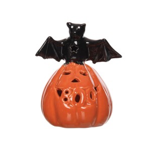 Gallerie II Pumpkin With Bat Halloween LED Figurine - 1 of 4