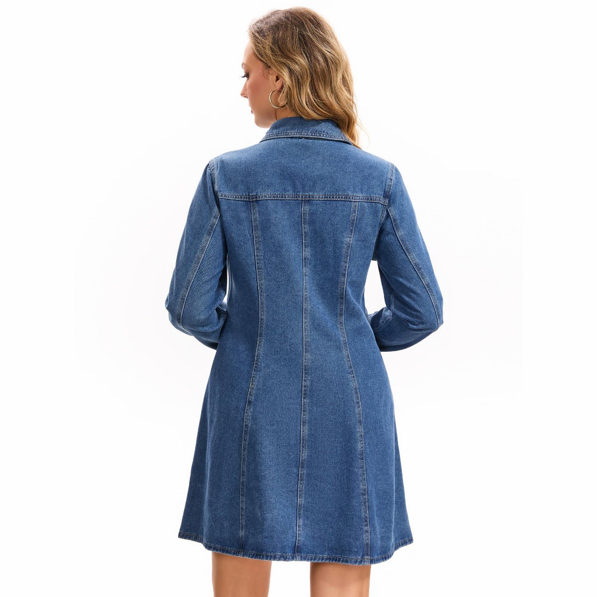 Женские платья INSPIRE CHIC Women's Denim Fall Long Sleeve Button Front Mini Jean Shirt Dresses Small Blue — фото 4