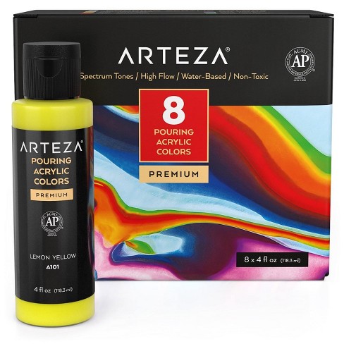 Arteza Acrylic Pouring Paint Kit, 4 Oz Bottles Set, Rainbow Colors- 8 Pack  : Target