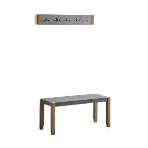 40" Davenport Coat Hook and Faux Concrete Bench Set Light Amber - Alaterre Furniture: Rustic Industrial, 5 Double Hooks - 1 of 4