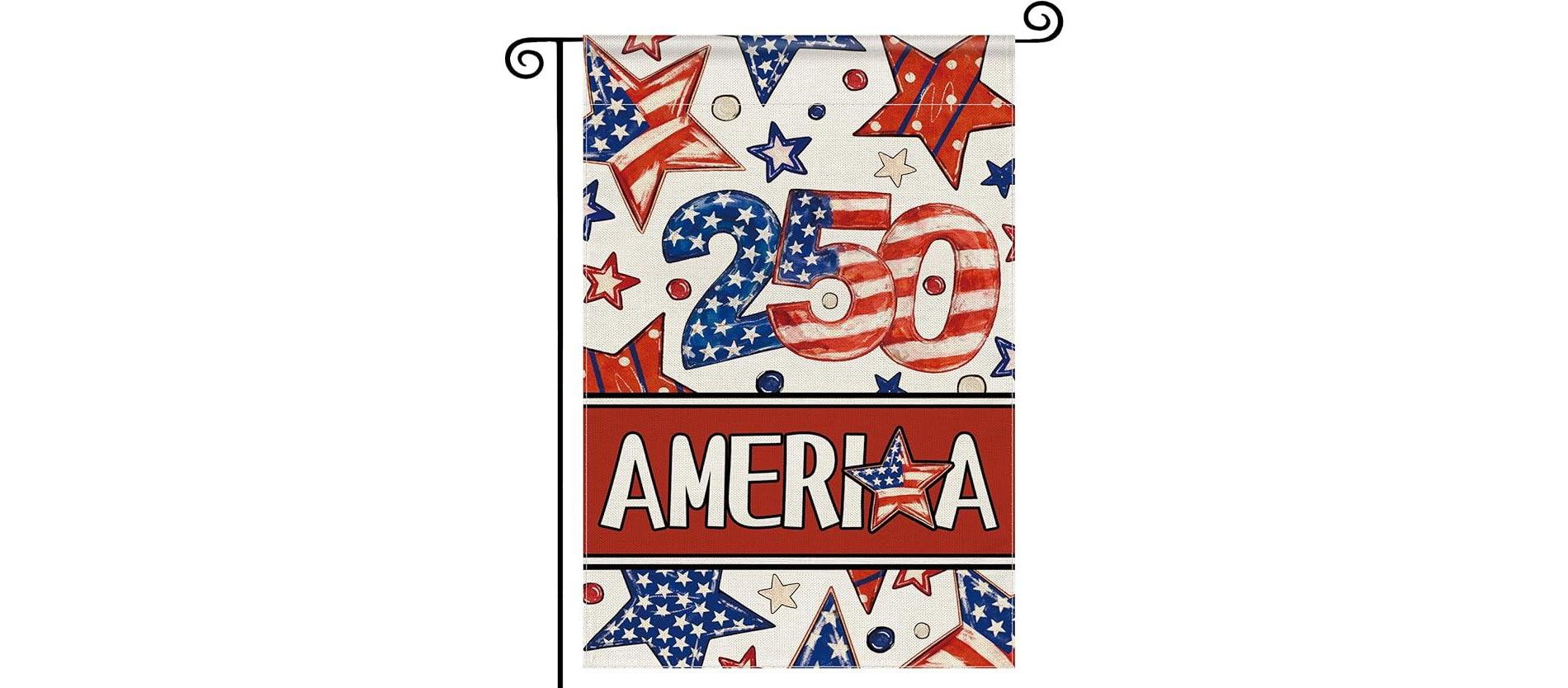 Lomsoe 4th of July Garden Flag 250 Anniversary Garden Flags Patriotic Memorial Day Yard Outdoor Decor Blue Red Stars 250 Years Flag 12x18 Inch