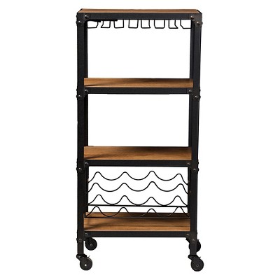 Swanson Rustic Industrial Black Metal and Wood Bar Cart