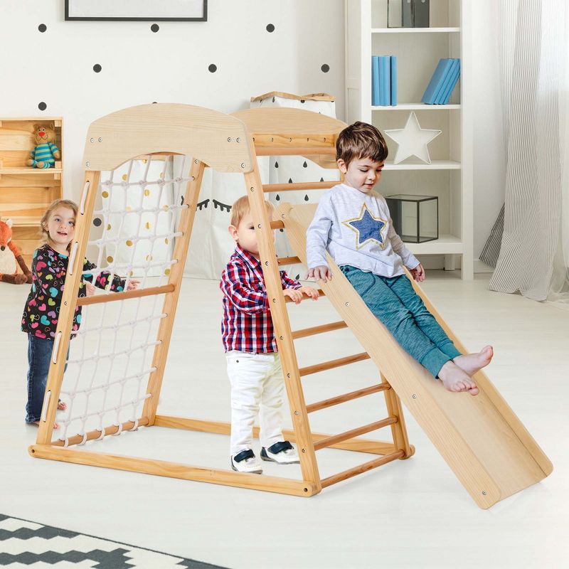 Costway 6-in-1 Wood Jungle Gym Montessori Climbing Play Set with Double-sided Ramp Colorful, 4 of 10