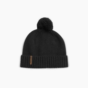 Turtle Fur Wool Tula Pom Beanie - Women's Cuffed Stylish Cold Weather Hat, Black - 1 of 2