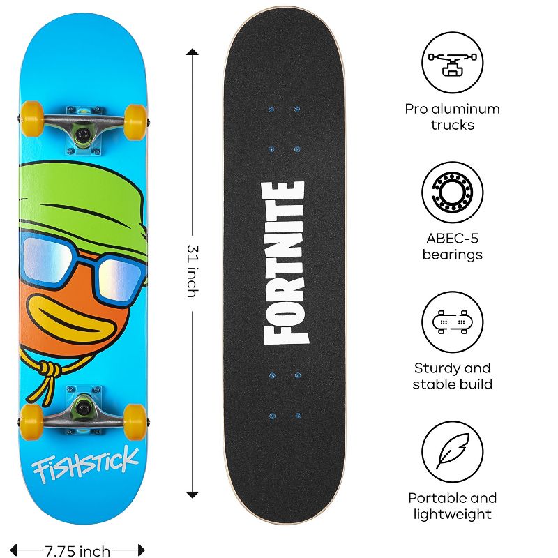Fortnite Skateboard with metallic graphics, aluminum trucks and ABEC5 bearings free download code for in-game Nite Life Wrap, 3 of 11