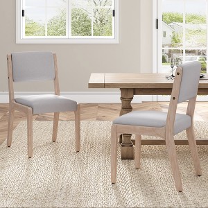 Set of 2 Dining Chairs, Modern Farmhouse Accent Chairs with Rubber Wood Legs, Linen Kitchen Chairs Side Chairs - ModernLuxe - 1 of 4
