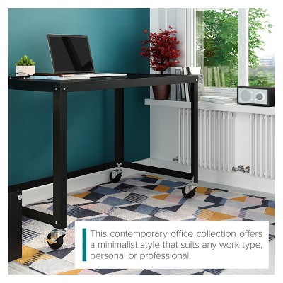 Modern Mobile 48" Black Steel Home Office Desk with Filing Cabinet
