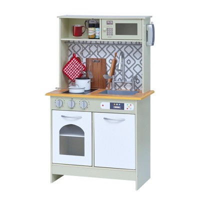 Teamson Kids Little Chef Boston Farmhouse Wooden Kitchen Playset, Green/White