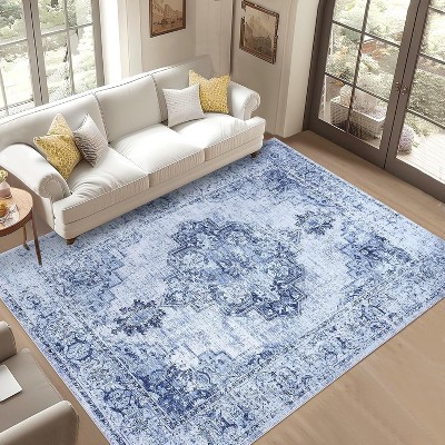 Vintage Rug, Soft Washable Low Pile Carpet for Living Room, Bedroom, Dining Room, Non-Slip Boho Farmhouse Area Rug
