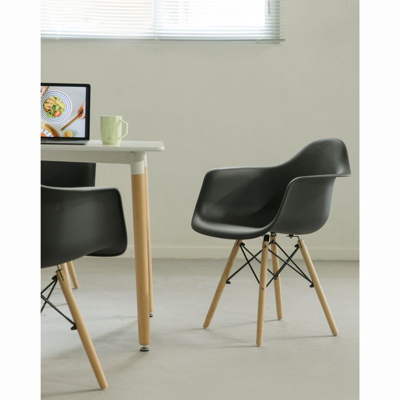 Mid-Century Modern Style Plastic DAW Shell Dining Arm Chair with Wooden Dowel Eiffel Legs, Black, 4 of 12