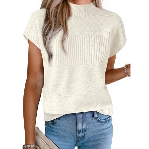 INSPIRE CHIC Women's Sleeveless Mock Neck Knitted Pullover Sweater Tops - 1 of 4