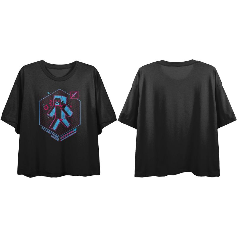 Minecraft Heart Adventure Mode Juniors Black Crop T-shirt, 1 of 3