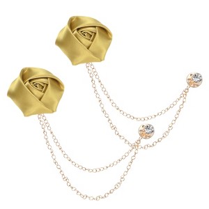 Unique Bargains Cloth Flower Lapel Pin with Gold Badge Tassel Chain for Men Wedding 1.57 inch 2 Pcs - 1 of 4