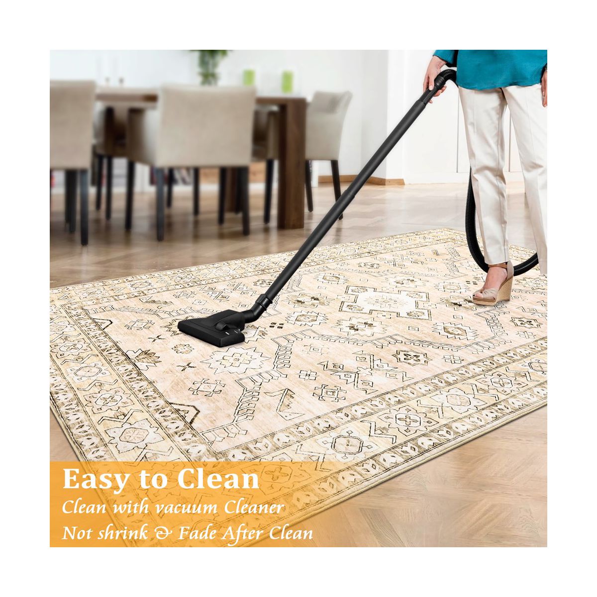 Washable Rug Soft Boho Area Rug for Living Room, Non Slip Stain Resistant Bedroom Rug Indoor Floor Cover - thumbnail 6