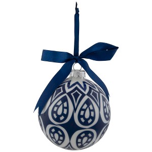 Northlight Mosaic Glass Christmas Ball Ornament - 4" - White and Blue - 1 of 4