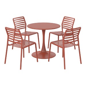 WestinTrends Playa 5-Piece Outdoor Indoor Metal Patio Dining Table Set With Stackable Plastic Patio Side Chairs - 1 of 4