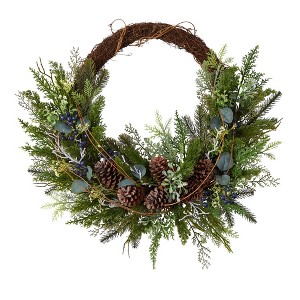 Nearly Natural 30” Pine and Pinecone Artificial Christmas Wreath on Twig Ring - 1 of 4