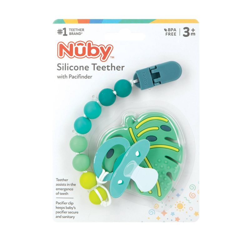 Nuby Silicone Teether with Silicone Bead Pacifinder - Tropical Leaf, 1 of 9