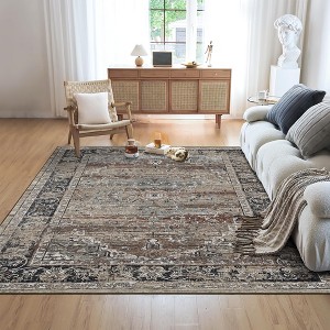 coucheta Washable Area Rug, Vintage Distressed Hallway Floor Carpet, Non-Slip Non-Shedding Soft Bedside Rug, Low Pile Foldable Print Rug - 1 of 4