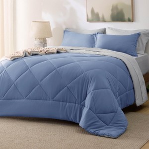 5/7 Pcs Bed in a Bag with Contrast Color Solid Design Bedding Set - 1 of 4