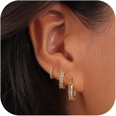 Gold Hoop Earrings Set for Women Trendy, 14K Gold Plated Chunky Hypoallergenic Small Diamond Cartilage Hoops Cute Cubic