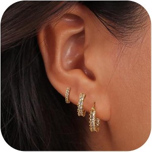 Gold Hoop Earrings Set for Women Trendy, 14K Gold Plated Chunky Hypoallergenic Small Diamond Cartilage Hoops Cute Cubic - 1 of 4