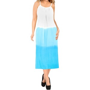 LA LEELA Women's Vacation Wear Casual Maxi Long Sundress Summer Vacation Loose Maternity Spaghetti Strap Dress 1X White, Tie Dye Design - 1 of 3